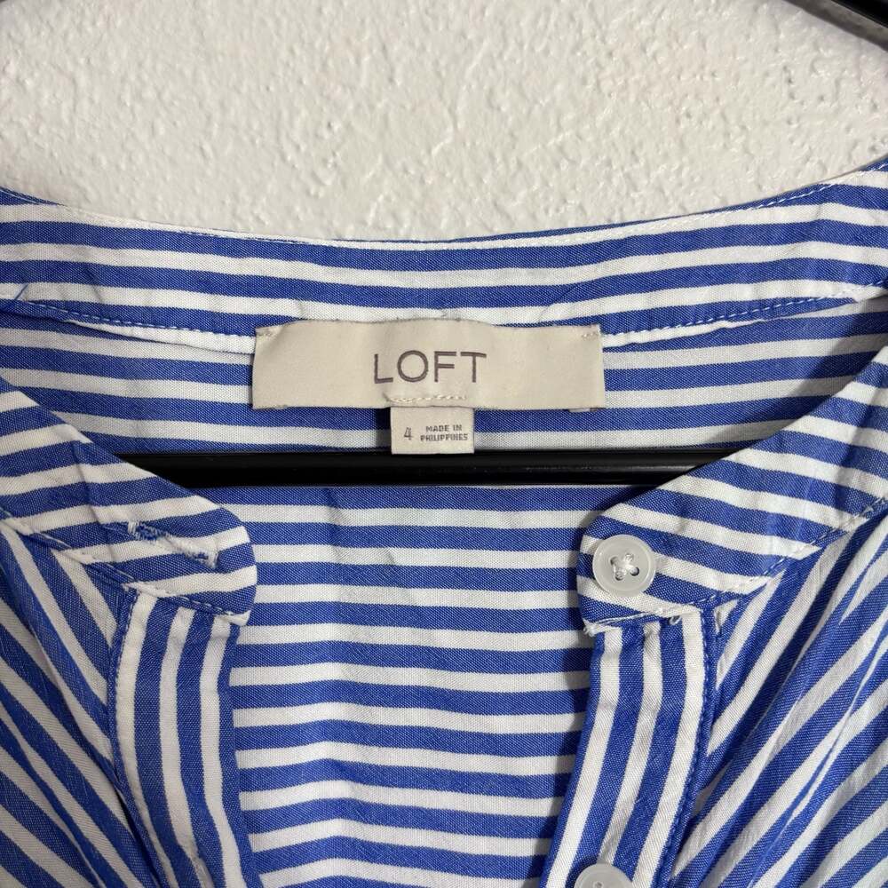 LOFT Women's Striped V-Neck Flutter Sleeve Button-Down Rayon Mini Dress Size 4 - Picture 3 of 8